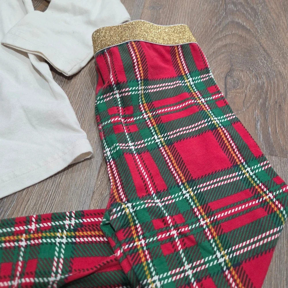 Holiday Time Girls Nutcracker Christmas Shirt & Plaid Leggings Set 5T Red Green